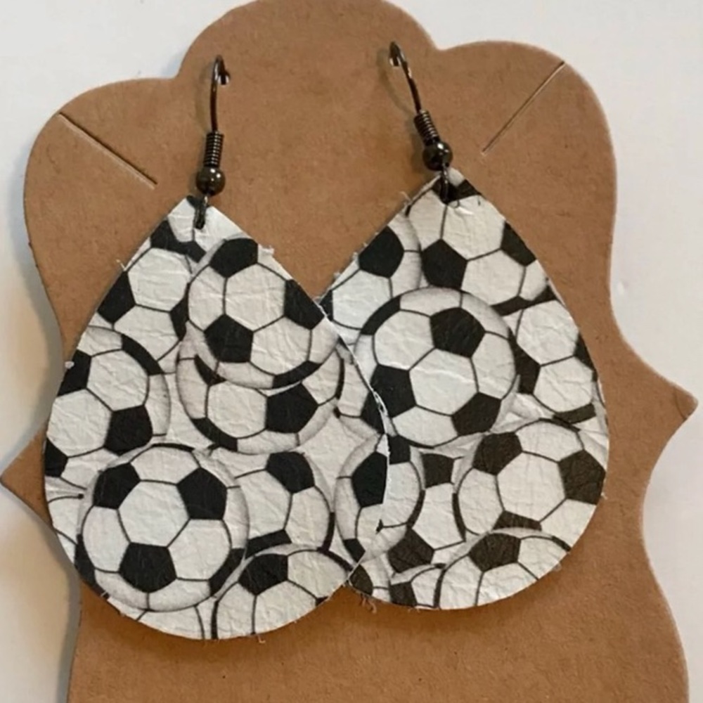 Soccer ball patterned leather earrings